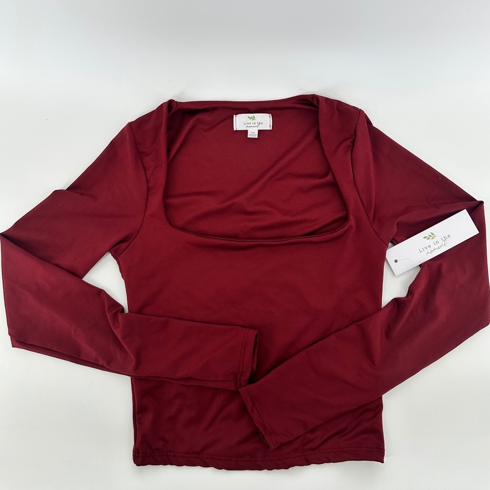 Live in the Moment Square Neck Top Burgundy Red XS NWT